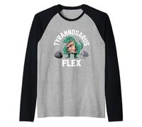 Tiranosaurio Flex Halterofilia Diversión Camiseta Manga Raglan