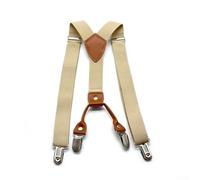Tirantes ajustables unisex con 4 clips fuertes, tirantes elásticos en Y con punto cruzado de cuero para niños, niñas, hombres y mujeres, ajuste cómodo para pantalones (beige)