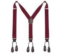 Tirantes de tirantes con botón para hombre - Tira elástica con botón ajustable en forma de Y de 3,5 cm de ancho (Vino rojo)