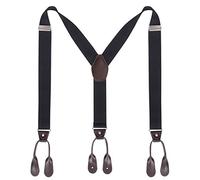 Tirantes de tirantes con botón para hombre - Tira elástica con botón ajustable en forma de Y de 3,5 cm de ancho (Negro)