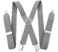 Tirantes elásticos ajustables unisex con 4 clips fuertes, tirantes cruzados en la espalda para hombres y mujeres, cinturón elástico de poliéster para trabajo casual, uso diario, 39 pulgadas (gris)