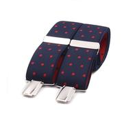 Tirantes Hombre Hechos a mano en España. Tirantes para pantalones hombre con 3 pinzas extrafuertes. Estampado de lunares. (Azul-Rojo)