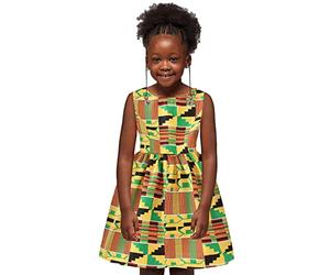 Tirantes Niñas Africano Dashiki Estilo Tradicional Sin Mangas Cuello Redondo Vestido Ankara Princesa Vestidos Trajes Bikini Con 98 Niñas, dorado, 2-3 años