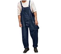 Tirantes Pantalones de trabajo para hombre, peto para hombre, pantalones de trabajo de talla grande, ajustable, talla grande, con varios bolsillos, pantalones cargo de un solo color, mono suelto, azul
