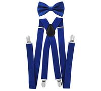 Tirantes para hombre con pajarita de axy; 4 clips resistentes en forma de X Azul (tirantes anchos, 2,5 cm). Talla única