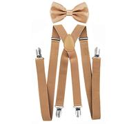 Tirantes para hombre con pajarita de axy; 4 clips resistentes en forma de X Beige (tirantes anchos, 2,5 cm). Talla única