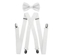 Tirantes para hombre con pajarita de axy; 4 clips resistentes en forma de X Blanco (tirantes anchos, 2,5 cm). Talla única