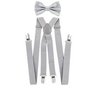 Tirantes para hombre con pajarita de axy; 4 clips resistentes en forma de X Color gris claro (tirantes anchos, 2,5 cm). Talla única