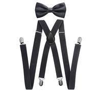 Tirantes para hombre con pajarita de axy; 4 clips resistentes en forma de X Color gris oscuro (tirantes anchos, 2,5 cm). Talla única