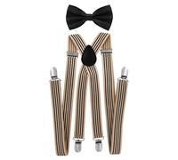 Tirantes para hombre con pajarita de axy; 4 clips resistentes en forma de X Modelo 3 (tirantes anchos, 2,5 cm) + pajarita negra. Talla única