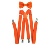 Tirantes para hombre con pajarita de axy; 4 clips resistentes en forma de X Orange (tirantes anchos, 2,5 cm) Talla única