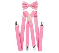 Tirantes para hombre con pajarita de axy; 4 clips resistentes en forma de X Rosa (tirantes anchos, 2,5 cm) Talla única