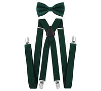 Tirantes para hombre con pajarita de axy; 4 clips resistentes en forma de X Verde (tirantes anchos, 2,5 cm). Talla única