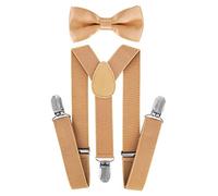 Tirantes para niños Axy con forma de Y con pajarita, con 3 pinzas extrarresistente, color liso beige beige