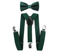 Tirantes para niños Axy con forma de Y con pajarita, con 3 pinzas extrarresistente, color liso verde verde