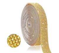 Tiras de Cinta de Diamantes, 270 CM Cintas de Cristal, Cinta Brillante de Diamantes, Cintas de Diamantes de Imitación, Adhesivos Decorativos de Strass para Cuadernos, Equipaje, Fiestas (Amarillo)