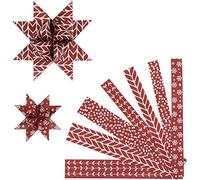 Tiras de papel con diseño de estrella, 15 + 25 mm, D: 6,5 + 11,5 cm, color blanco, rojo, clásico, 60 unidades
