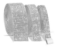 Tiras de pedrería, Cinta de diamantes imitación autoadhesiva multicolor 1 yarda 0,5-3 cm ancho(Silver,10 rows 2.4cm width)