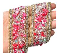 Tiras de pedrería, Cinta de diamantes imitación autoadhesiva o termoadhesiva, 3,5 cm x 1 m, multicolor(Style 4,IRON ON-1 METER)