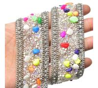 Tiras de pedrería, Cinta de diamantes imitación autoadhesiva o termoadhesiva, 3,5 cm x 1 m, multicolor(Style 9,SELF ADHESIVE-1 METER)