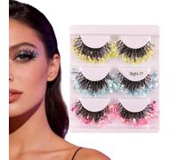 Tiras De Pestañas Postizas | 3 Pares Con Brillo Y Rizadas Para Suministros De Maquillaje De Ojos - Extensiones De Pestañas - Para Mujeres, Niñas, Novias, Esposas, Escenario, Carnaval, Festival Y Act