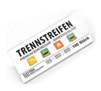 Tiras de separación perforadas en 24 x 10,5 cm, color blanco, 100 unidades, pestañas separadoras de 190 g, resistentes para escribir en alemán, para archivadores de anillas, hojas separadoras para un