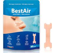 Tiras nasales antironquidos BESTAIR - Dilatador nasal ergonómico e hipoalergénico para dormir y deporte - Reduce ronquidos, alivia la congestión y mejora la respiración - Pack 60 tiras resistentes