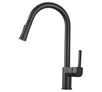 Tire de alto arco de arco Mani cuenca de cocina grifo de cuenca con dos funciones de pulverizador de latón sólido 360 ° Cocina giratoria Agua fría Conjuiciador de agua caliente Boux, negro (cromado)