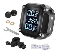 Tire Pressure Monitor System - 12x17cm LCD Display | Waterproof Tyre Pressure & Temp Alarm With 2 External Sensors, Wireless Monitor For Bike, Scooter & ATV, Road Safety
