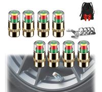 Tire Pressure Monitoring Valve, 2.4Bar 36 PSI Tire Pressure Sensor Indicator Easy to Read 3 Color Eye Alert, Universal Valve Stem Caps for Most Cars (8PCS-Gold)