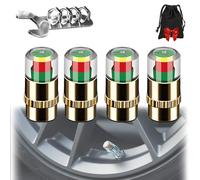 Tire Pressure Monitoring Valve, 2.4Bar 36 PSI Tire Pressure Sensor Indicator Easy to Read 3 Color Eye Alert, Universal Valve Stem Caps for Most Cars (4PCS-Gold)