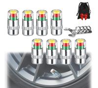 Tire Pressure Monitoring Valve, 2.4Bar 36 PSI Tire Pressure Sensor Indicator Easy to Read 3 Color Eye Alert, Universal Valve Stem Caps for Most Cars (8PCS-Silver)