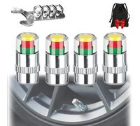 Tire Pressure Monitoring Valve, 2.4Bar 36 PSI Tire Pressure Sensor Indicator Easy to Read 3 Color Eye Alert, Universal Valve Stem Caps for Most Cars (4PCS-Silver)