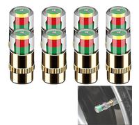 Tire Pressure Monitoring Valve, Car Tire Pressure Monitor Valve Stem Caps, 2.4Bar 36 PSI Tire Pressure Indicator Easy to Read 3 Color Eye Alert, Fit for Most Cars Easy to Install (Golden,8 Pcs)
