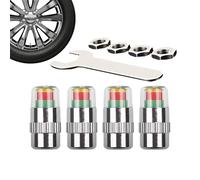 Tire Pressure Monitoring Valve, Easy Read 3 Color Indicator Covers, Car Valve Stem Caps, Tire Sensor Caps with Leak Protection, Wheel Accessory with Compact Design, Monitor for Truck SUV Auto Safety