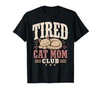 Tired Cat Mom Club Vintage Agotado Divertido Gráfico Camiseta