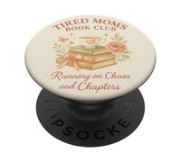 Tired Moms Book Club Pastel Tea Rose Reading Chaos Women PopSockets PopGrip Adhesivo