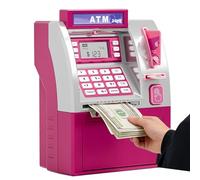 Tirelire électronique pour Enfants ATM, coffre-Fort Intelligent pour Cartes bancaires, tirelire pour Enfants, jouet Cadeau Avec Rangement automatique Des billets de banque (Rosa)
