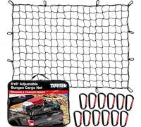 TireTek - Red de carga para cama de camioneta - 4 x 6 pies se estira hasta 8 x 12 pies, malla elástica de látex pequeña de 4 x 4 pulgadas con 12 mosquetones de metal, accesorios de cama de camión para