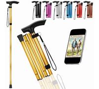 Tirimbeles® Bastón Plegable de Aluminio | Bastones para Mayores Ajustables en Altura | Ultraligero y Extensible | Taco Antideslizante para Evitar Caídas | Ideal Viajes y Caminar con Seguridad (Oro)