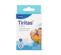 Tiritas Aqua: Apósitos ideales para el contacto con agua, ducha o baño; Con adhesivo hipoalergénico. Perfectas para proteger pequeñas heridas y dejan transpirar la piel; 3 tamaños; 20 unidades