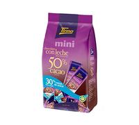 Tirma Chocolate con Leche 50% Cacao con 30% menos de Azúcar, 180g | Mini Tabletas de Chocolate Oscuro sin Gluten | Chocolatinas Individuales para Café | 18 uds