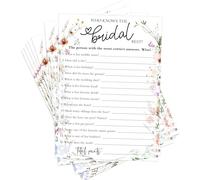 TIRYWT Tarjetas de juegos de despedida de soltera con flores silvestres - Who Knows the Bride Best para 25 invitados, 5 x 7 pulgadas, suministros florales para despedida de soltera o despedida de