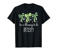 Tis a Blessing to be Irish Blessing St Patricks Coquette Bow Camiseta