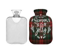 Tis Season Be Jolly - Botella de agua caliente de Navidad con tapa, bolsa de agua caliente de 2 l, bolsa de agua caliente transparente para calambres menstruales, alivio del dolor de cuello y hombro, calentador de manos y pies