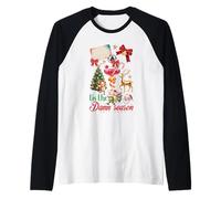 Tis The Damn Season Santa Reno Elfo Cóctel Navidad Camiseta Manga Raglan