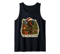 Tis The Season Black and Tan Coonhound Dog Feliz Navidad Camiseta sin Mangas