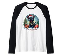 Tis The Season Black Russian Terrier Dog Feliz Navidad Diversión Camiseta Manga Raglan
