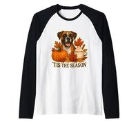 Tis The Season Boxer Dog Otoño-Otoño Pumpkin Spice Latte Pupp Camiseta Manga Raglan