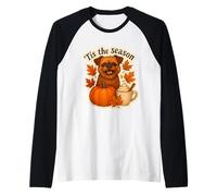 Tis The Season Bruselas Griffon Dog Fall Autumn Pumpkin Cute Camiseta Manga Raglan